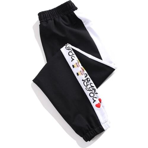 Hiawatha Women Autumn Sweatpants Large Size Loose Side Letter Print Pants Girl Fashion Elastic Waist Ankle Length Pants P1037