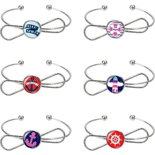 Hope Anchor sailor glass cabochon bangle Bow style silver color/golden Cuff bracelet Fashion Alloy Chain Bangle Jewelry gift