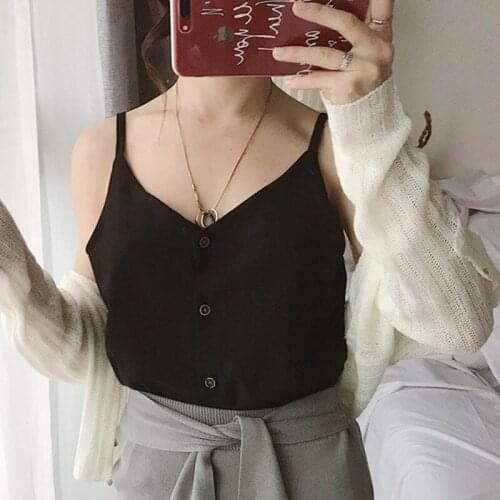 Womens Simple Casual Fashion Tops Solid Camisole Brand New And High Quality V-Neck Single Breasted 2021