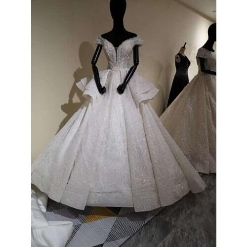 Beaded V-Neck Dubai Wedding Dresses with Pockets Long A-Line Lace Corset Back Bridal Sweep Train Gowns for Women Real Pictures