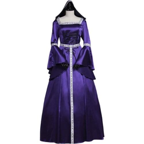 Womens Purple Renaissance Medieval Dress Long Maxi Hooded Dress For Carnival Party Custom Made