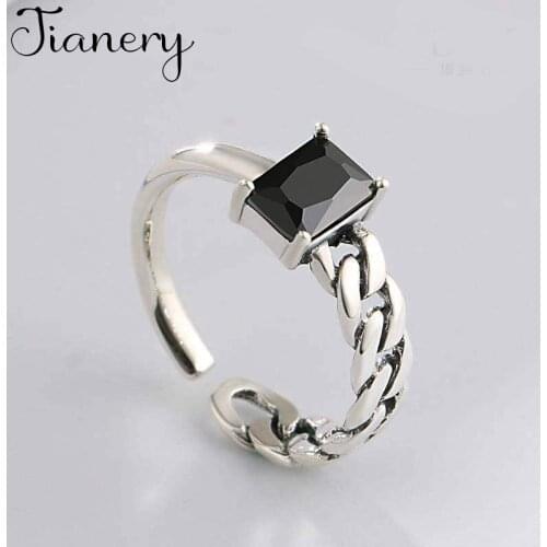 JIANERY Romantic Boho Silver Color Black Crystal Rings for Women Christmas Gift Statement Jewelry Anillos Mujer