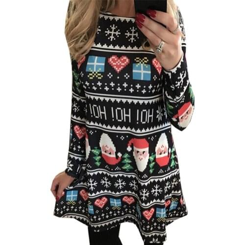 Women Summer Dresses 2021 New Fashion Santa Snowman Christmas Mosaic Long Sleeve Print Mini Dress Vestidos De Festa OYM0213