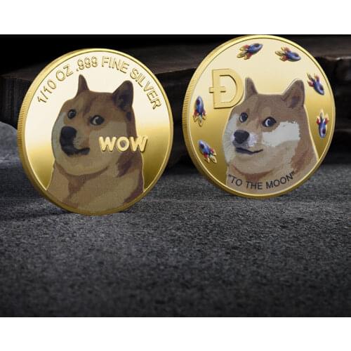 Gold COIN Black Dogecoin Rocket To The Moon Cute Dog Pattern Souvenir Collection Gifts With Coin box Display Stand Home Decor