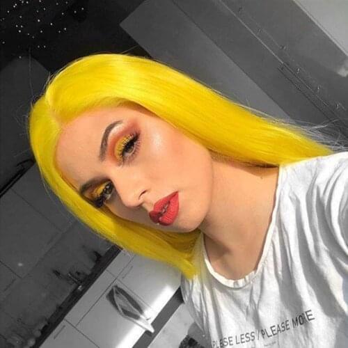 Golden Yellow Lace Front Wigs with Deep Middle Part Long Straight Synthetic Wigs For Women Heat Resistant 22 Inches