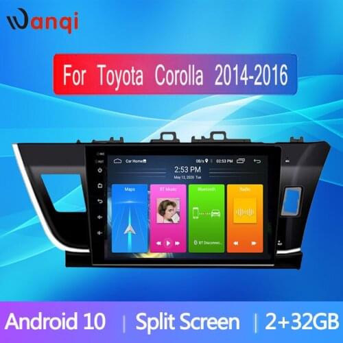 10 inch Touch Screen Multimedia Player for Toyota Levin Corolla 2014-2016 RHD Android10 Car GPS Navigation Radio Split Screen