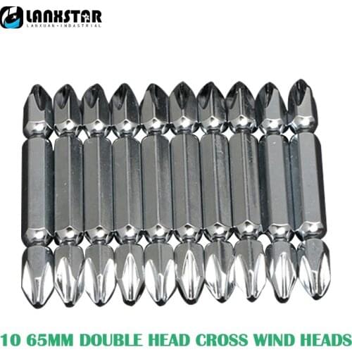 10 High-strength 65MM Double Cross Double Head Magnetic Batch Head Mouth Pneumatic Screwdriver Drill Bit PH2 Home Set