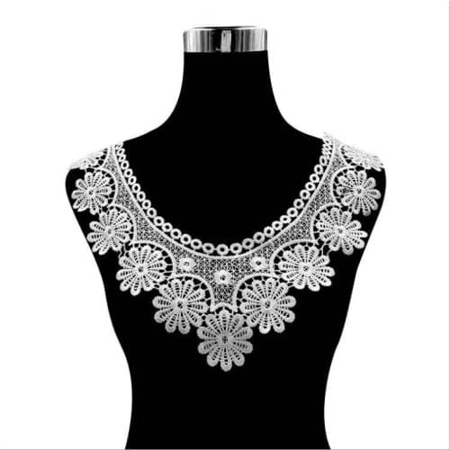 2Pieces lace floral embroidered neckline neck collar clothes trim sewing appliques diy accessories