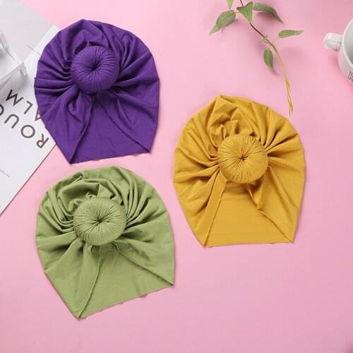 2021ins baby solid color ball head knot hat hood donut girl hood baby cute breathable cotton foetal baby cap