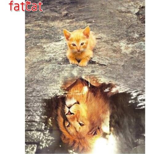 FATCAT 5D DIY Diamond Painting Cat and lion Mosaic Full Square Round Drill Diamond Embroidery Rhinestone kit Home Decor AE023
