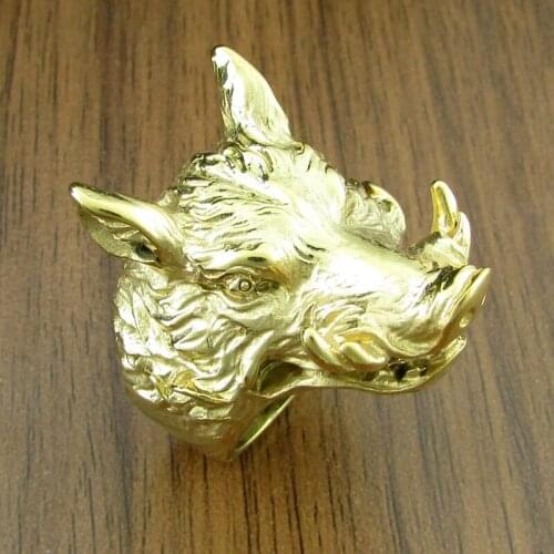 Free Shipping Vintage Gold-Plated Color 316L Stainless Steel Wild Boar Head Ring Animal Hop Mens Jewelry