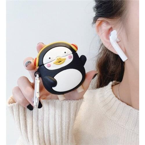 3D Standing Penguin Cartoon Earphone Case Airpods 1 2 3 Silicone Case Cute Animal Anti-fall Cover For Airpods Protective Box