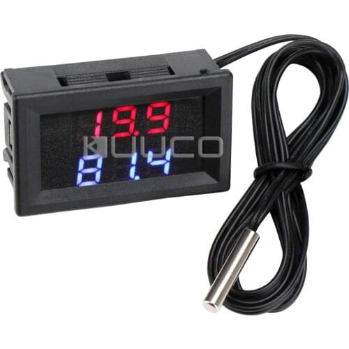 Digital Car Voltmeter Fahrenheit Temp Monitor Gauge Panel DC Display 5V-80V LED Auto Battery Volt Meter Temperature Tester
