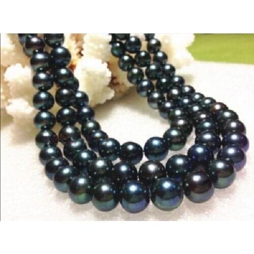 Long 50" 10-11 mm natural south black pearl necklace yellow CLASP