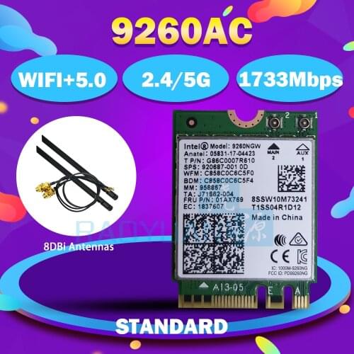 For Intel Wireless 9260NGW Wifi Network Card 9260AC Dual Band 1730mbps NGFF 802.11ac Wifi BT 5.0 for Windows 10