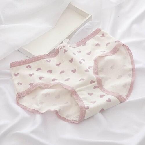 Breathable Printed Underwear Cotton Cute Sweet Girl Mid-Waist Panties