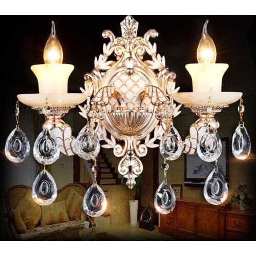 European crystal wall lamp bedroom bedside candle living room TV wall background wall double head staircase corridor lamps