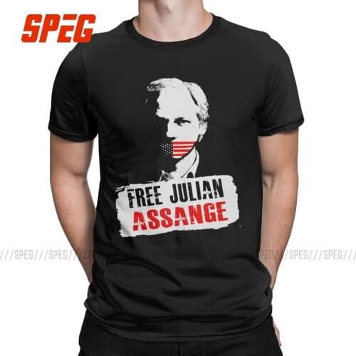 US Election Men T Shirts Free Julian Assange Funny Cool Tees Short Sleeve Crew Neck T-Shirt 100% Cotton Gift Idea Clothing