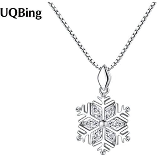 Geometric 925 Sterling Silver CZ Zircon Snowflake Rhinestone Pendant Necklaces For Women Birthday Gifts Jewelry 2021