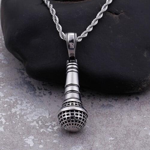 GNAYY Jewelry Pure 316L Stainless steel Hip-hop microphone Pendants Necklace Mens Boys Jewelry 22 inch Music lovers