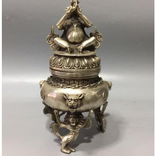 China White copper King kong Buddha incense furnace crafts statue