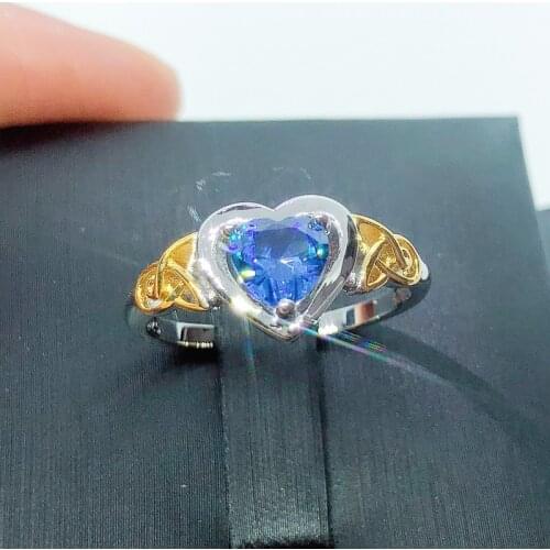 Lingmei Solitaire Style Heart Wedding Rings Blue Multi Fashion Zircon Jewelry Silver Color Ring Size 6-9 New Arrivals