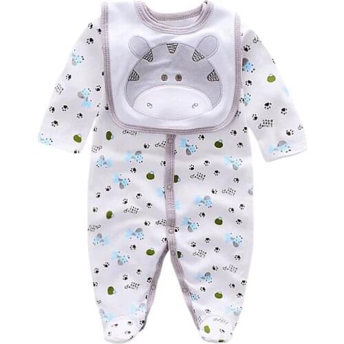 Top Cotton Long Sleeve Baby Rompers newborn bibs 2pcs boy clothes kids Outfits girls clothing Set Jumpsuit