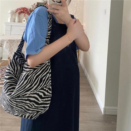 Korea Ulzzang zebra women bag casual canvas ins casual punk chic Harajuku shopper bag large capacity Vintage women shoulder bag