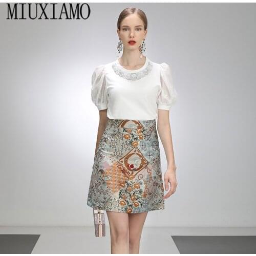 MIUXIMAO Summer Women Skirt 2021High Waist Stitching Jacquard Flower Skirts Women Cute Sweet Girls Dance Mini Skirt vestidos