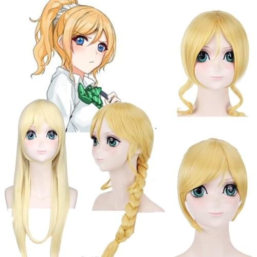 Love Live Ayase Eli Wig LoveLive Cosplay Props Golden Hair Theme Party Role Play Wigs Comic Con Carnival Costumes Girls Wigs