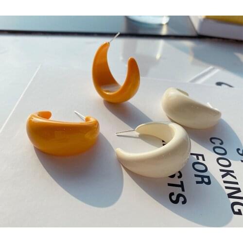 LOVOACC Minimalist Candy Color C Shape Earrings for Women Lady Korean Resin Geometric Hoop Earrings Exaggerated Jewelry 2021