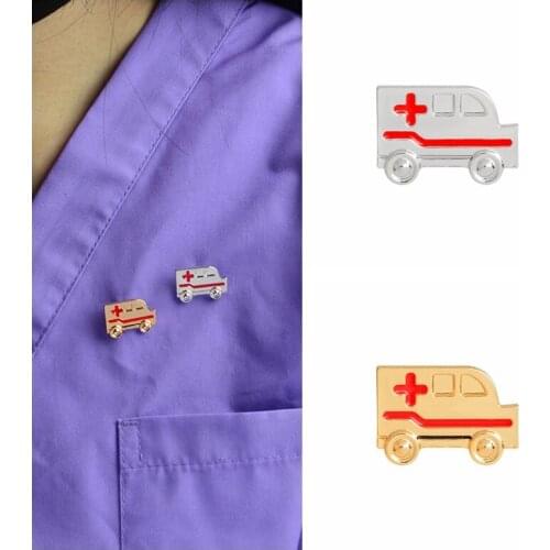 Cartoon Red Cross Ambulance Brooch Gold Silver Medical Enamel Pins Backpack Coat Badge Nurse Doctor Graduation Gifts