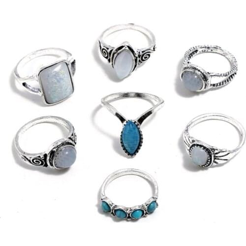 Fashion Alloy Ladys Finger Ring Set Vintage womens antique crystal stone rings One Set xyr216
