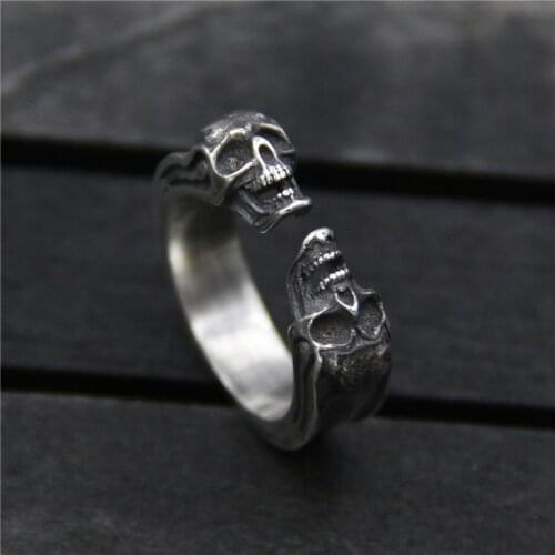 S925 Sterling Silver Cool Anel Vintage Jewelry Metalwork Midi Rings Men Pure Silver Punk Bijoux Dainty Double Skull Ring 6.50mm