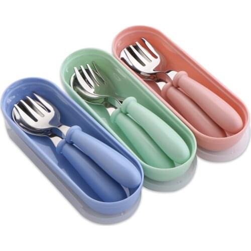 1 Set Cute Baby Cutlery Childrens Tableware Cutlery Baby Food Feeding Spoon Fork Three Styles Optional New Childrens Utensils