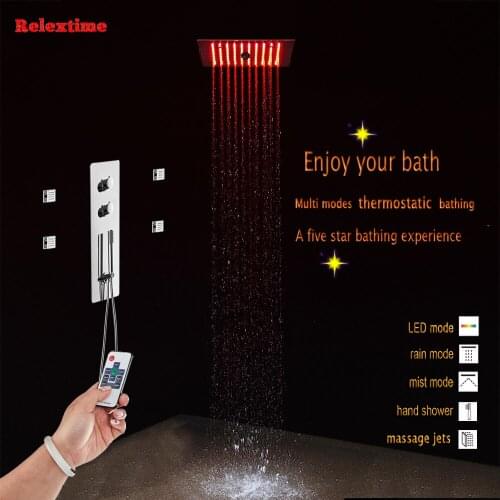 Wall Mounted Rain Shower Set Nozzle Light LED Luxury Ceiling Misty Shower Head Hand Control Valve Shower Faucet Tap Massage Jets