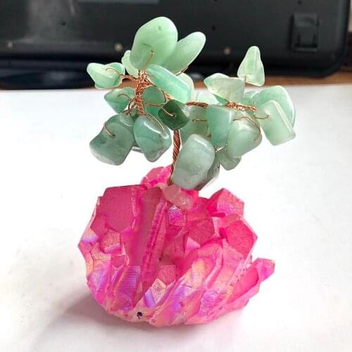 Natural Crystal Tree Amethyst Rose Quartz Seven chakra Therapy Stone Lucky Tree Decoration Agate Slices Stone for gift