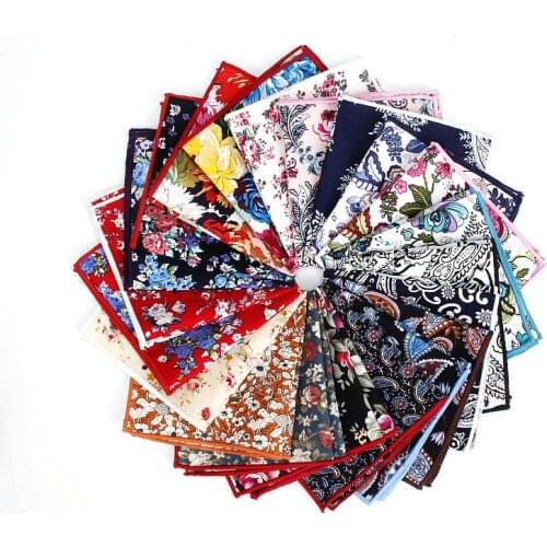 Brand New Style Mens Colorful Hankerchief Scarves Vintage Flower Hankies Mens Pocket Square Handkerchiefs Rose Flower Paisley
