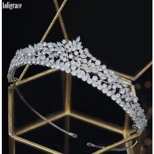 Woman New Cubic Zirconia Tiaras CZ Bride Crowns Wedding Hair Accessories Birthday Queen Party Headpiece Princess Tiara for Girls