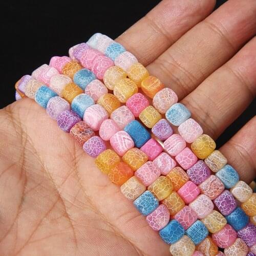 Wholesale Colorful Natural Stone Square Dragon Veins Agates Beads Loose Beads 6-8mm 50pcs Needlework DIY Necklace Bracelet 15"