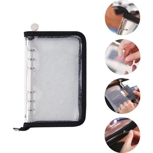 Binder Transparent A6 Black Pink Zip Bag PVC Notebook Accessory Sheet Shell Office School 6 Holes Binder Planner Cover