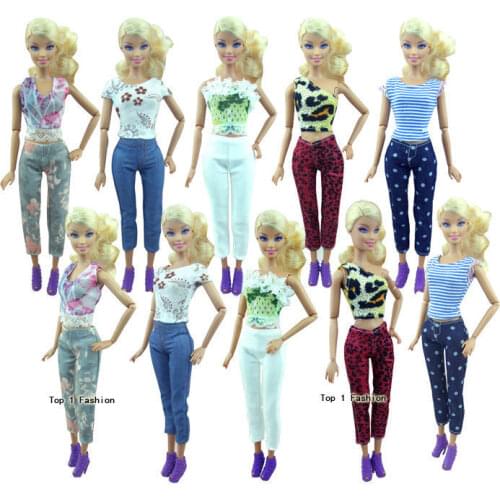 New arrival baby girls gift pack kids play toys 6pcs/lot=3clothes+3pants Fashion suit cloth pants For Barbie Doll