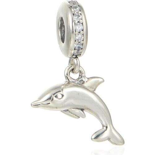 Dolphin Dangle Floating Charms for Chains Bracelets Women Summer Silver 925 Jewelry Clear CZ Crystal Charms for Jewelry Making