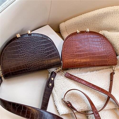Luxury Women Shoulder Bag Fashion Crossbody Bag Crocodile Semicircle Saddle Bags Soft Leather Ladies Handbags