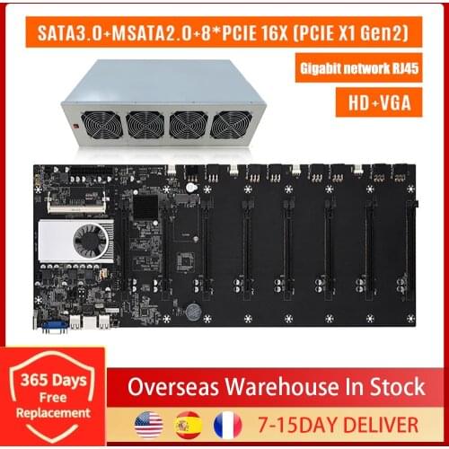 BTC-T37 Miner Motherboard CPU Set Chipset 8 Graphics card Slot DDR3 Memory Integrated VGA Interface with Computer machine box