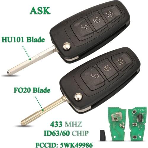 Bilchave Replacement 3 Buttons 433Mhz Flip Remote Car Key 4D60 4D63 Chip Fob For Ford Focus Mk1 Mondeo Transit Connect