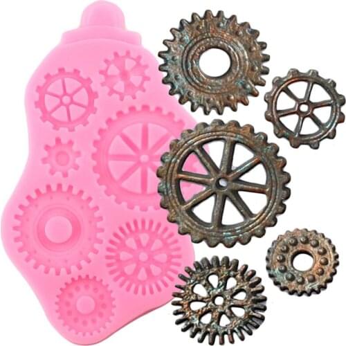 Distressed Cogs Silicone Mold DIY Gear Baby Birthday Cupcake Topper Fondant Cake Decorating Tools Candy Chocolate Gumpaste Mould