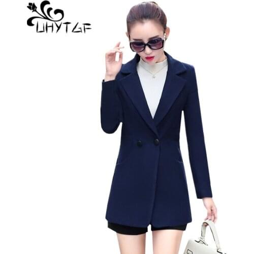 UHYTGF Winter Women Wool Jacket New Short Casual Outerwear Long Sleeve Slim Lady Autumn Woolen Coat M-3XL Plus Size Outewear 902