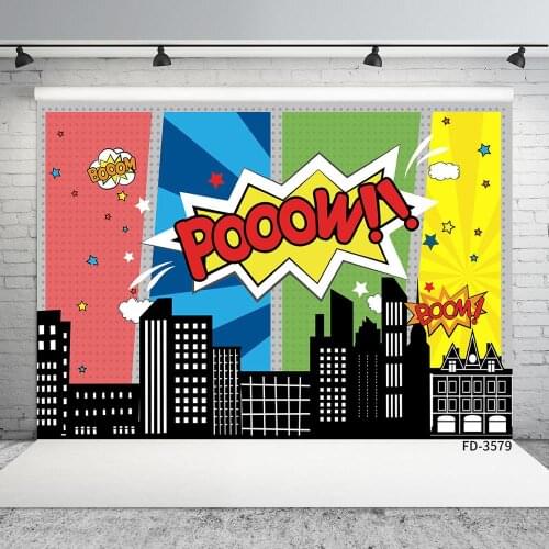 Birthday Wall Decors Superhero Comic Photo Backdrops Vinyl Backgrounds Photography for Children Baby Shower Boys Birthday Banner