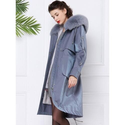 Coat Female Real Rabbit Liner Parka Winter Jacket Women Fox Fur Collar Warm Long Jackets Chaqueta Mujer MY